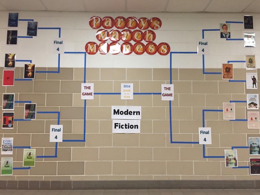 The book bracket on a wall right outside of the Fieldhouse