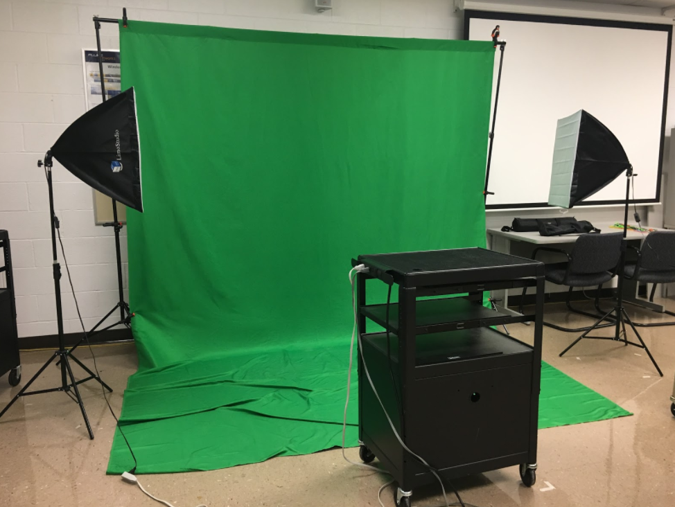 The tech help desk’s green screen can be used for school projects and makes any video assignment amazing.
