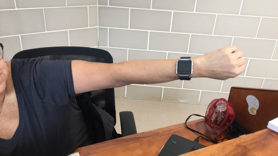 Mrs. Sharon Karpiak wearing her new Fitbit Blaze watch. “I love it! I wear it every day it’s the best thing I’ve ever gotten,” said Karpiak. The Campus Supervisor says that she has had the original watch for three years but recently got her Blaze around Christmas. She gets about 14,000 steps a day when walking around the school. Her goal is to reach at least 10,000 steps every day.
