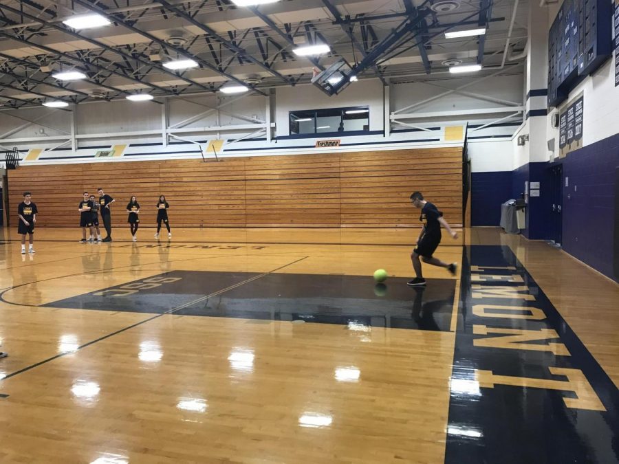Evan Goodman unleashed a full-force swing during Mr. Labarbera’s B2 gym class. The sophomore paved the way for his classmates during a game of “Load them up”, a variation of kickball.