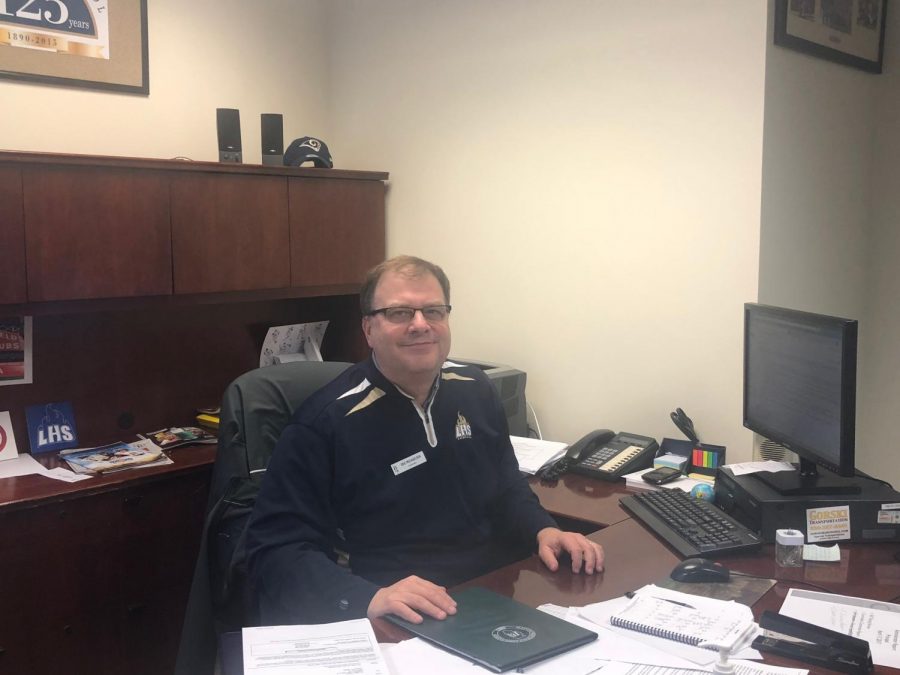 Principal Michaelsen is in his element as he takes care of all the needs of LHS. He is available in the main office.