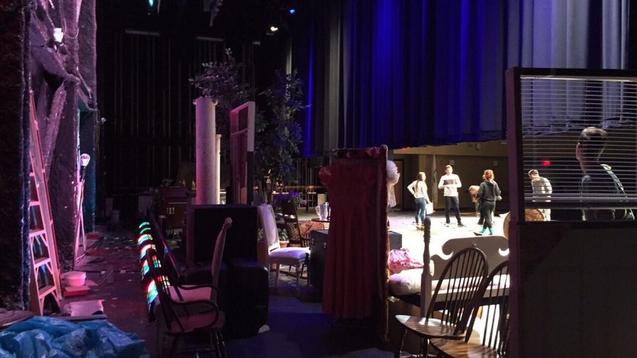 Class is held in the Performing Arts Center. Theatre tech students worked in the back wall of the PAC and stage when getting things ready for “Charlie and the Chocolate Factory.” 