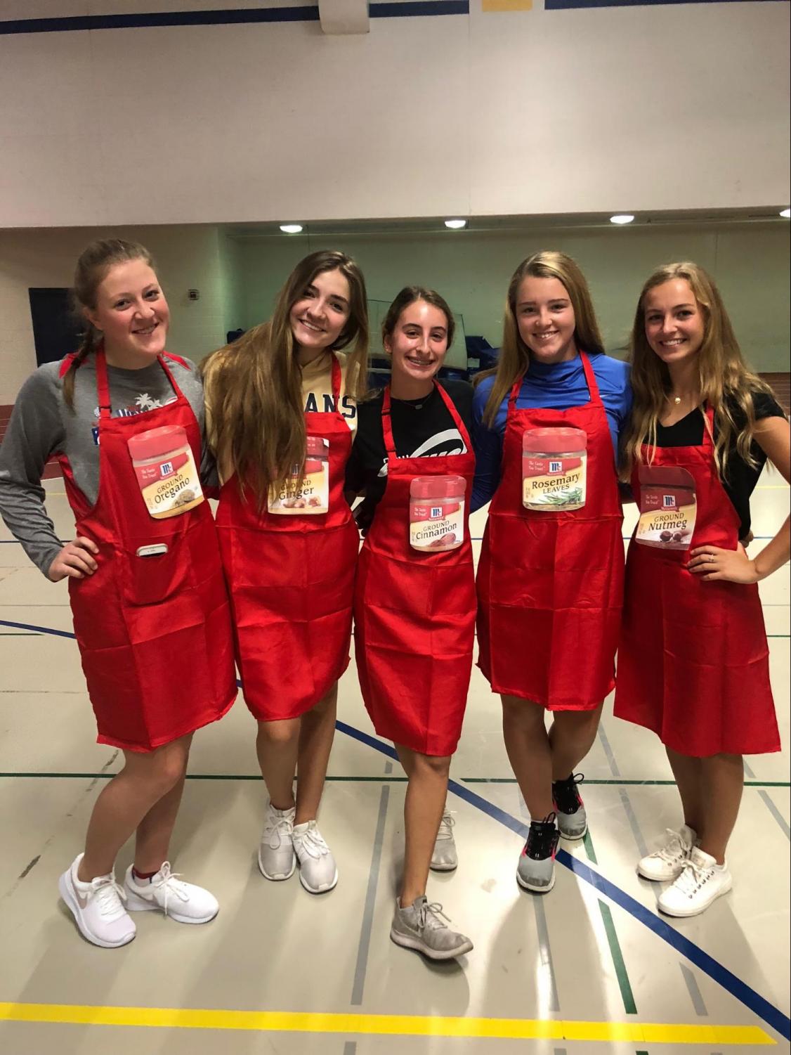 (Left to right) Juniors Amy Schwem, Sophie Tally, Lea Gaetto, Morgan Wrublik and Abbey Ascoloni dressed up as “Spice Girls” for Pun day.