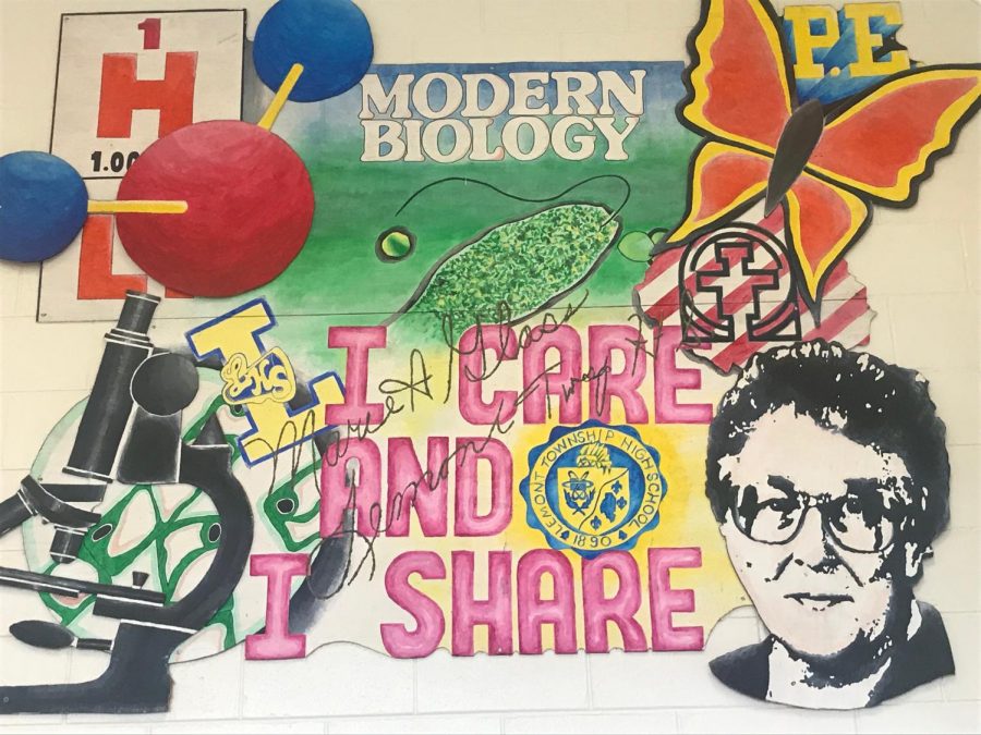 The large multi-colored mural attempts to capture Glass’ dedication and enthusiasm for teaching. Her legacy continue to linger through generations of LHS graduates 28 years after she died of cancer.