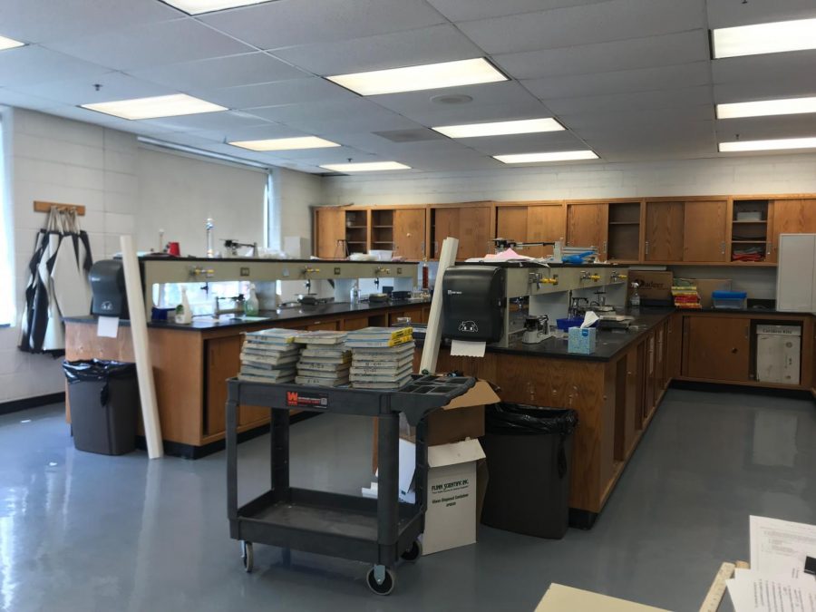 An overview of Mr. Hill’s classroom. He teaches biology, chemistry, and physics.