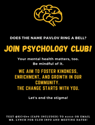 The newly created flyer for the psychology club to hopefully encourage more students to join. 