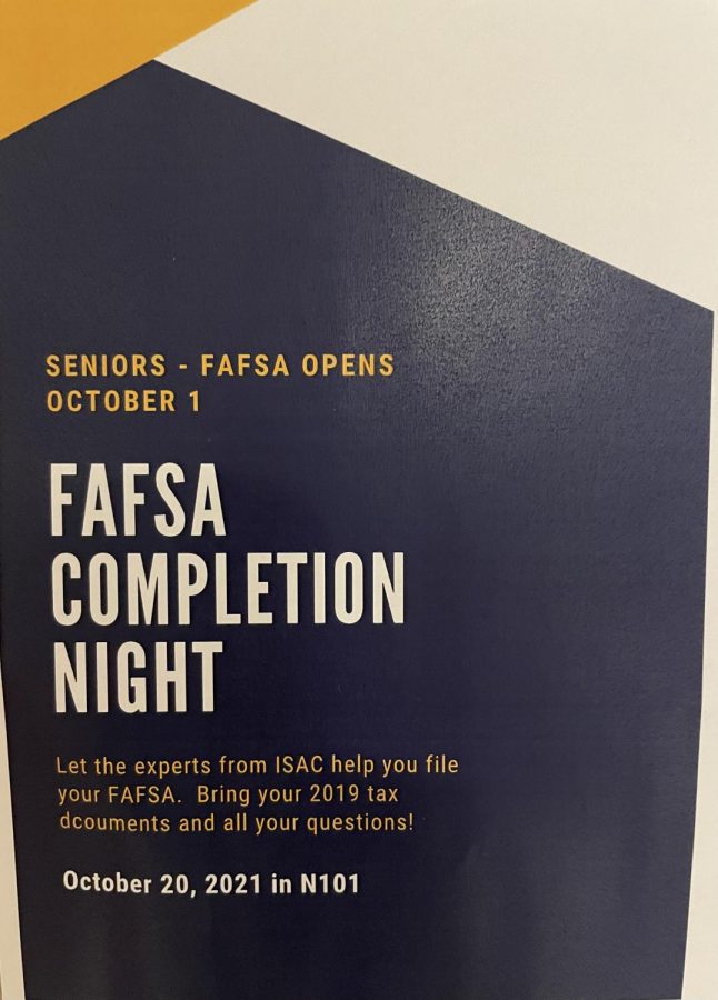 Flyers hung around the school inform students of the upcoming FAFSA night