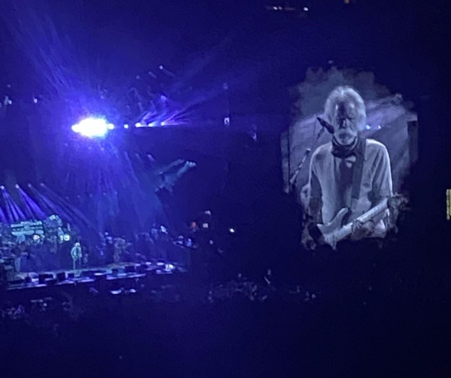 Bob Weir passionately playing guitar at the end of the show. 