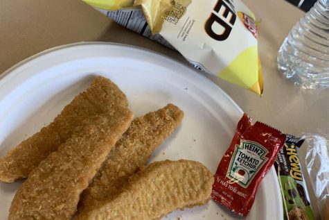 Different lunches, such as the chicken tenders, are served to students with a bag of chips and choice of water, juice or milk. 