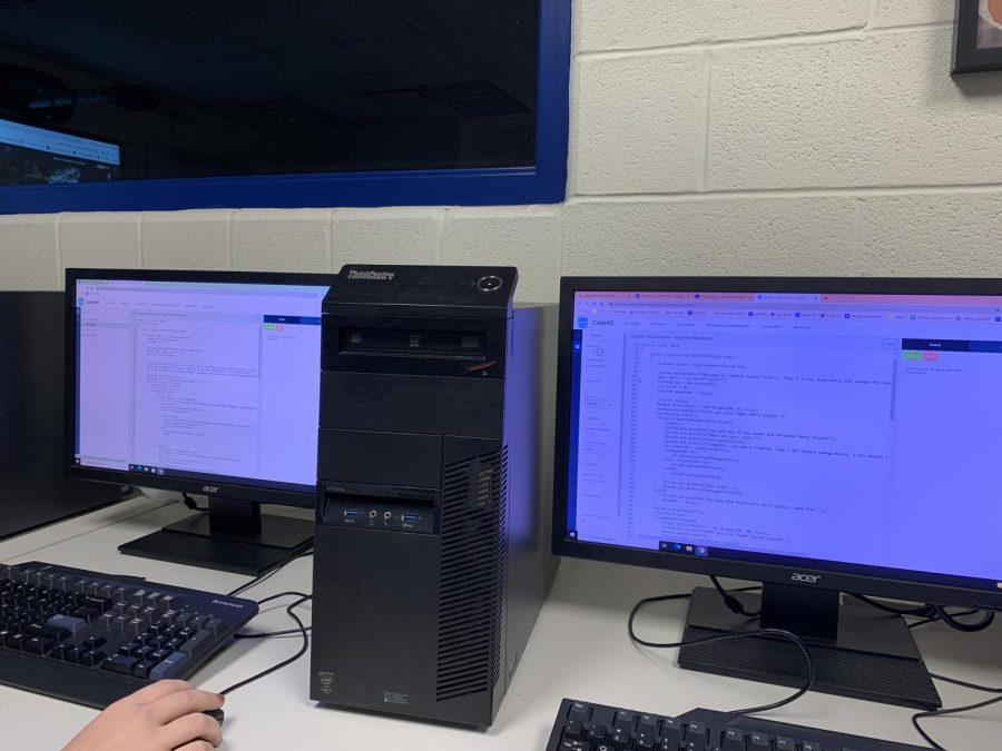 Students taking AP Computer Science A solve algorithms such as the Fibbonacci Sequence or create user-based games.