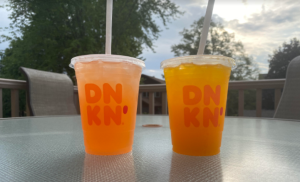  Two of the three Dunkin’ Drinks Mango Pineapple and Peach Passion fruit. 
