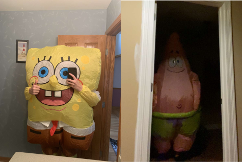 Spongebob and Patrick dominated the school hallways on cartoon day.