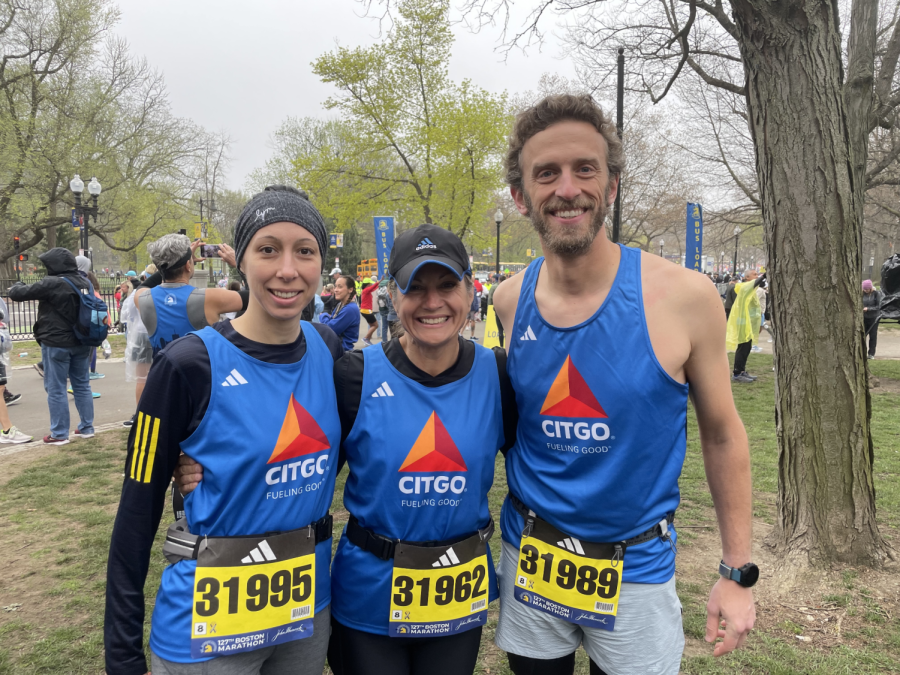 With+smiles+on+their+faces%2C+Dalton%2C+Doherty+and+Idell+are+ready+for+the+long+hours+of+running+ahead+of+them+in+Boston%2C+Massachusetts.+Photo