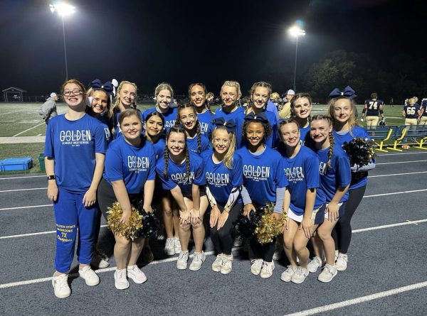 Golden Cheer and Dance team pictured after their first halftime performance. First row from left, Madison Wesolowski, Ewelina Predki, Geishel Camargo, Emily Manalli, Bella Canali, Fawne Forde, Jordan Cryer, Kiera Mayer and Madison Bostjancic. Second row from left, Emma Lagan, Allison Rihtar, Lauren Magdziarz, Azizeh Khali, Lucia Macari, Madelyn Zolecki, Grace Gawenda and Kelsey Schmidt.