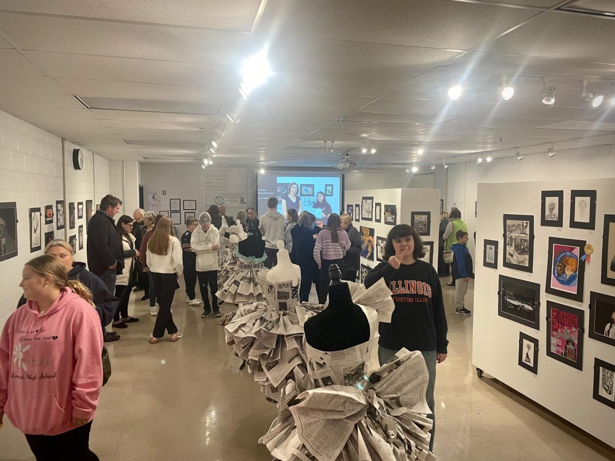 On Friday, Nov. 3, the gallery was packed with parents and students coming to observe all the art pieces. “With all the people it was even hard to get pictures of my students with their artwork,” Fine Arts teacher Shannon Jeglinski said.