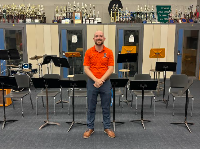 New band director, Ben Clemons, stands in the band room, ready to start his first year at LHS.
