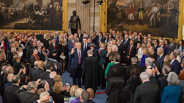 President Donald Trump takes the oath of office in the Capitol Rotunda on Jan. 20.