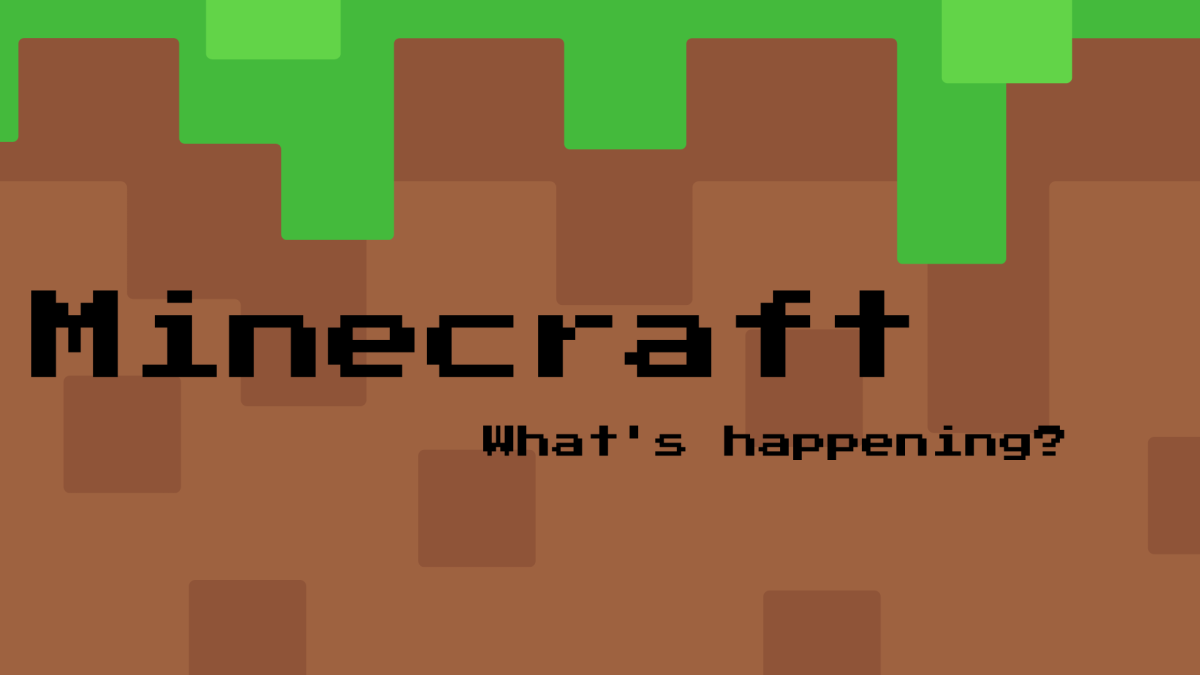 Minecraft's iconic loading screen with their usual pixelated message with different phrases daily, this one says “what's happening?”