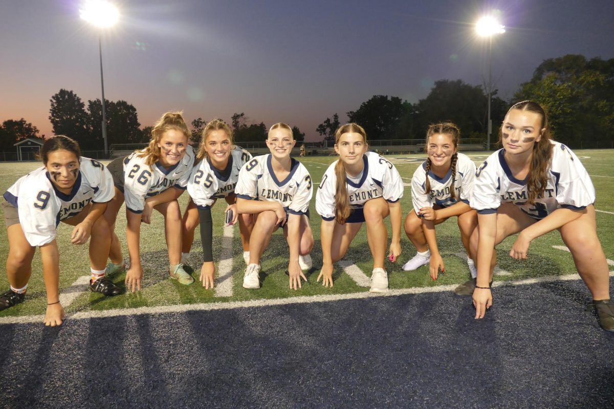 The defensive line prepares to take down the juniors. 