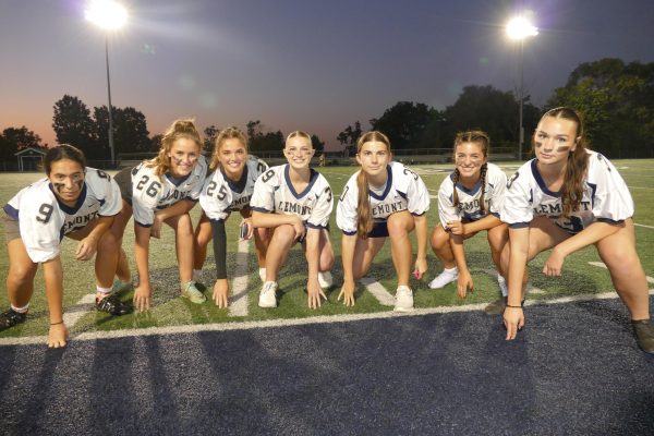 The defensive line prepares to take down the juniors. 