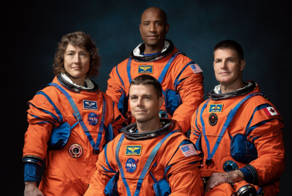 The brave and noble crew of the Artemis II pictured in the iconic orange space suits.
